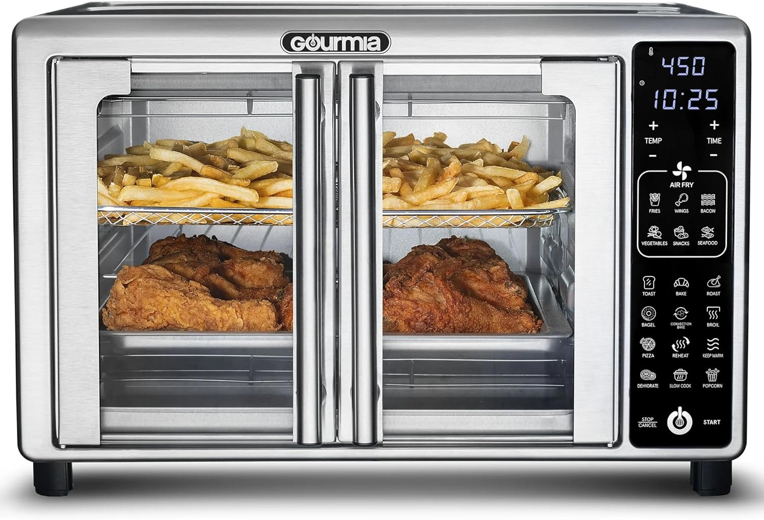 Gourmias GTF2440 Digital Toaster Oven Air Fryer 1700W – 19 Presets, FryForce 360 Tech, French Doors, 6-Slice Capacity, 12