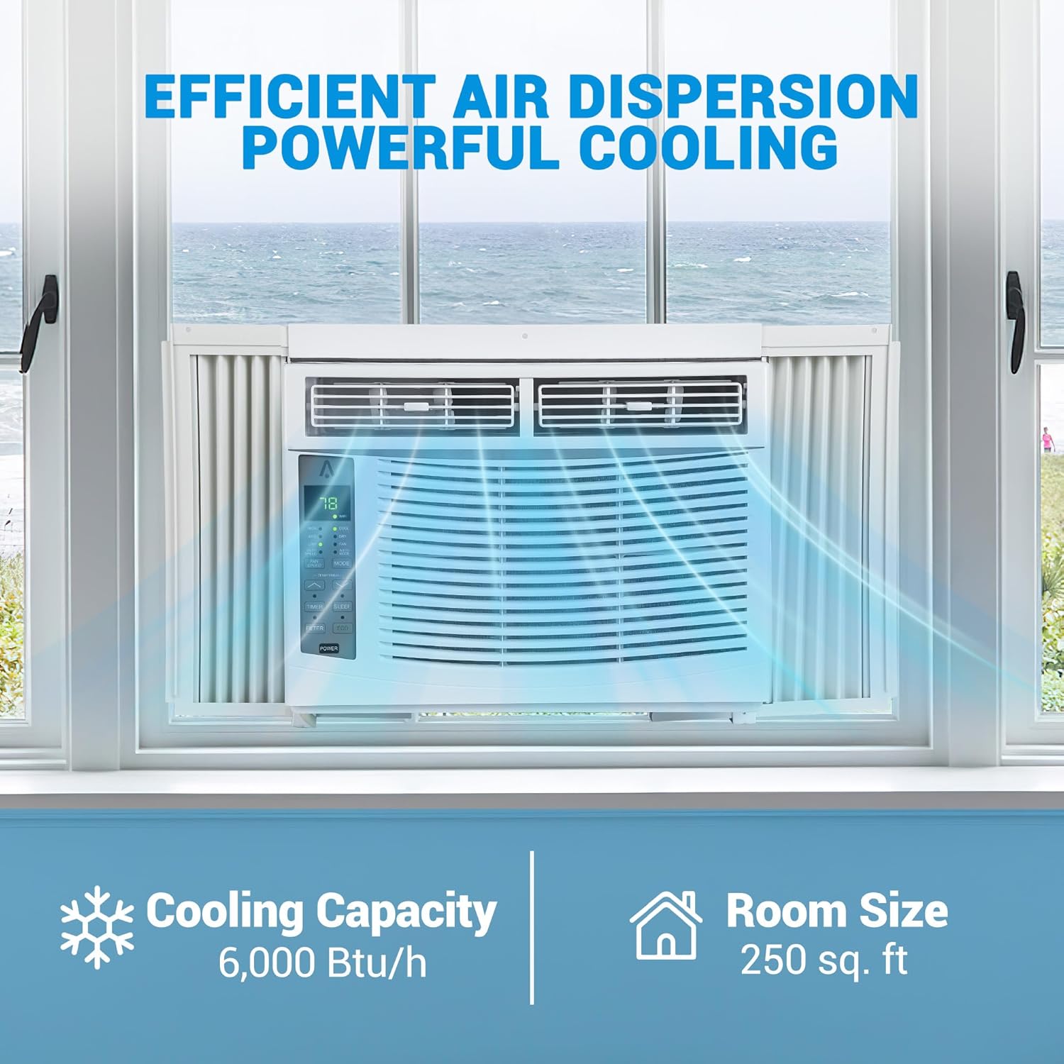 Window-Mounted Air Conditioner 6000 BTU, AC Unit Cools Up to 300 Sq. Ft., Window AC Unit with Remote Control, Quiet Operation, Effortless Temperature Control, 3 Fan Speeds, Auto Restart, White