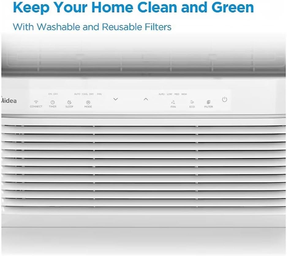 Midea Smart 8,000 BTU 350 sq. ft. Window Air Conditioner, 3-in1 Comfort: get cooling, dehumidification, & fan modes, Intelligent Features: sleep mode and 24 hours - MAW08S1JWT-B (Renewed)