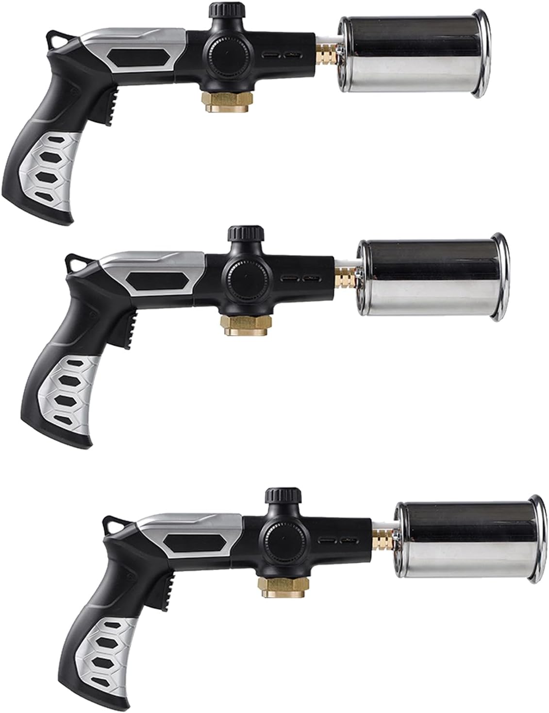 Propane Torch, Flame Thrower Gun, Kitchen Torch Gun, Adjustable Flame, Suitable for Sous Vide Cooking, Grilling, Charcoal, Fireplaces, And DIY Projects (Gas Canister Not Included) (Silver-C)