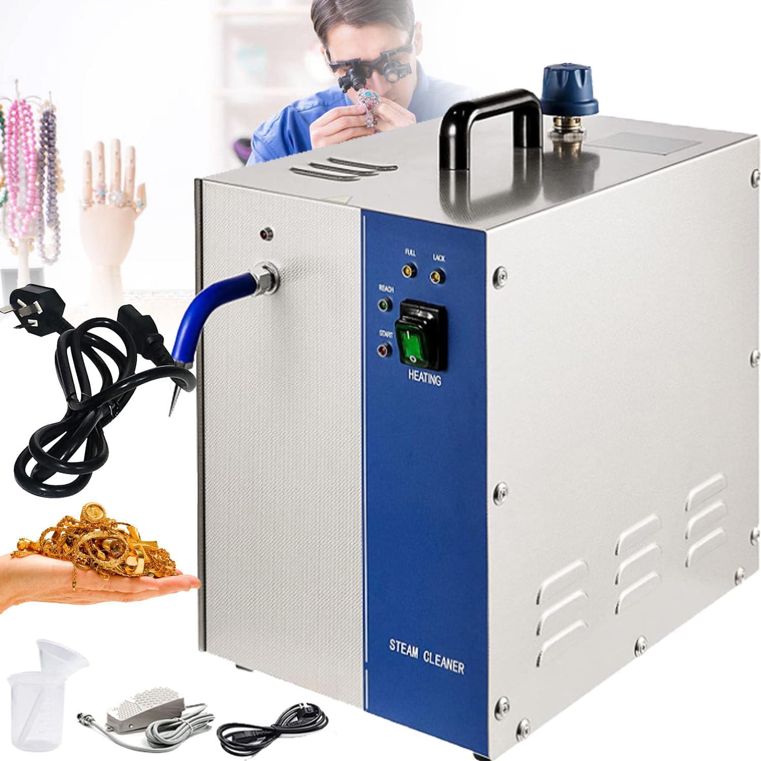 Jewelry Steam Cleaner Machine, 1300W/2200W Gold and Silver Stainless Steel Jewelry Cleaner Steamer Gem Washer Equipment for Cleaning Jewelry/Silver/Gold,4L-110V