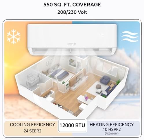 Ultra-Efficient 12000 BTU/220V Mini Split – 24 SEER for Lower Energy Bills– Pre-Charged, Ductless, Quiet & Comfortable Mini Split AC/Heating System|WiFi & Easy Install Kit |Pro Series by Comfort Temps