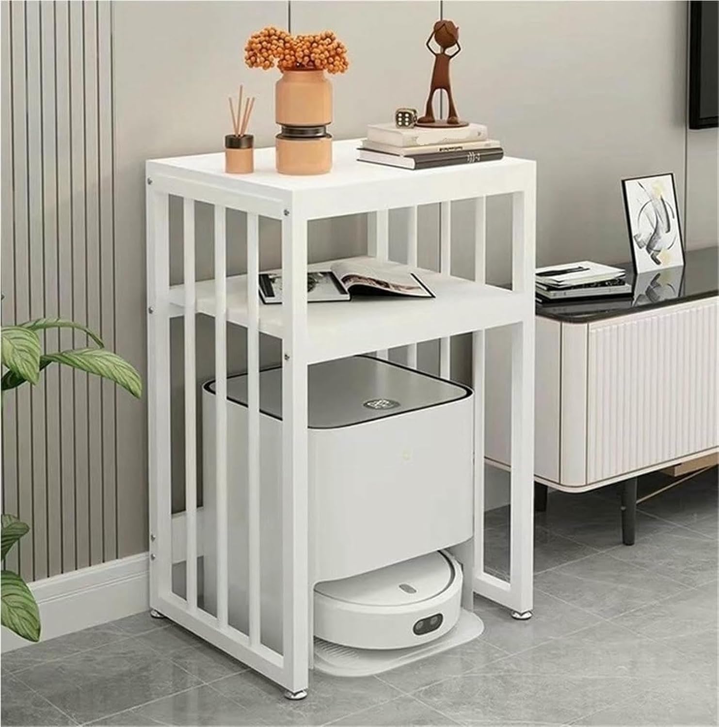 Tall Robot Vacuum Hidden Cabinet, Multi-Functional Modern Vacuum Storage Stand, Household End Side Table, Fish Tank Stand, Space-Saving Organizer for Living Room