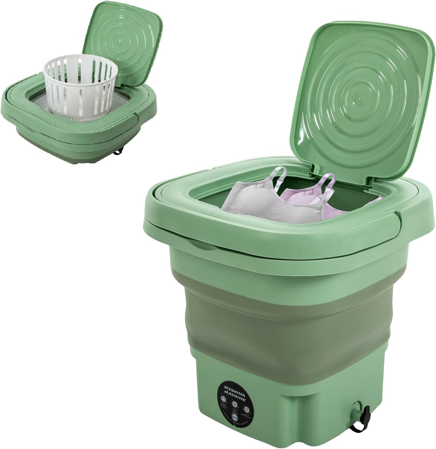 Mini Portable Washing Machine, 8L Foldable Washer, Collapsible Travel Washing Machine with Deep Cleaning of Underwear, Mini Laundry Washer for Underwear or Socks,Small Clothes (Green)