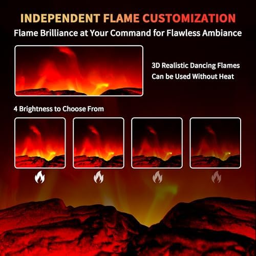 RealSmart Electric Fireplace Heater 22 in Freestanding Fireplace Stove Infrared Fireplace with 3D Flame Effect Remote Control, Timer, Overheating Protection Heater for Indoor Use Brown