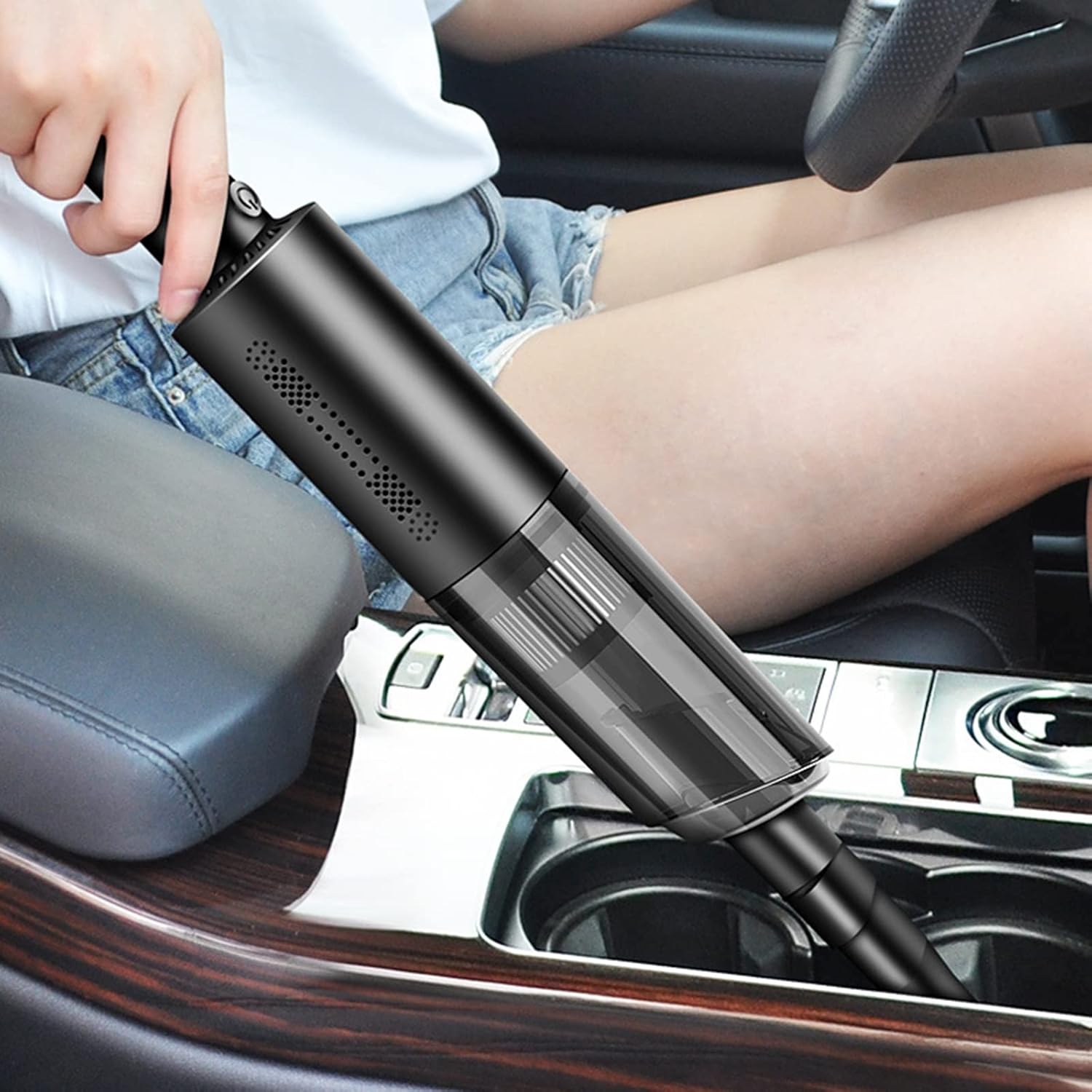 Portable Wireless Car Vacuum Cleaner Foldable Vehicle Home Mini Handheld Vacuum Strong Suction Cordless Cleaner for Car Interior, Home, Office,White