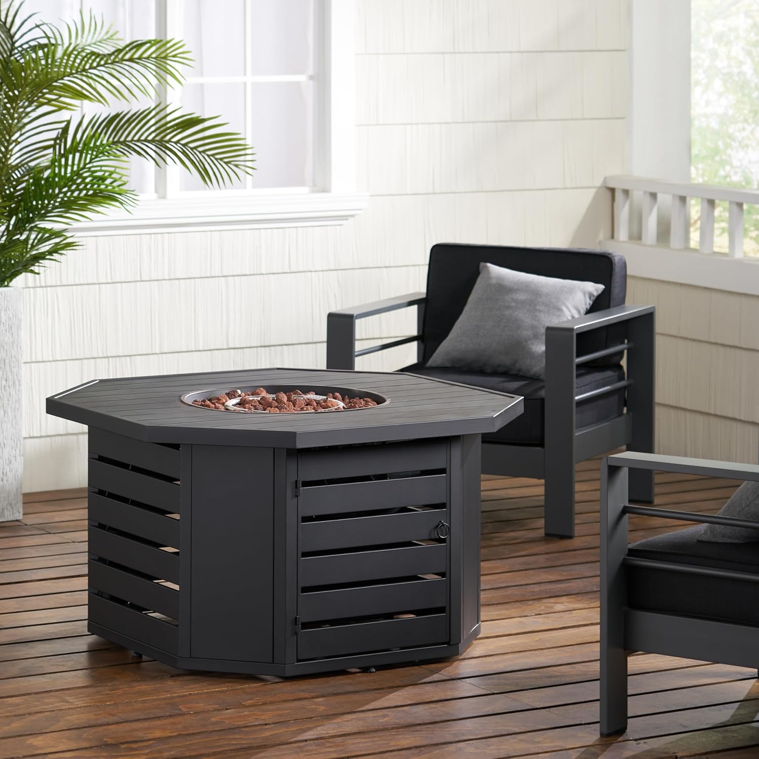 50000 BTU Octagon Propane Fire Pit Table, Outdoor Iron Gas Fire Pit with Rust-Resistant Coating & Built-in Tank Storage, 45