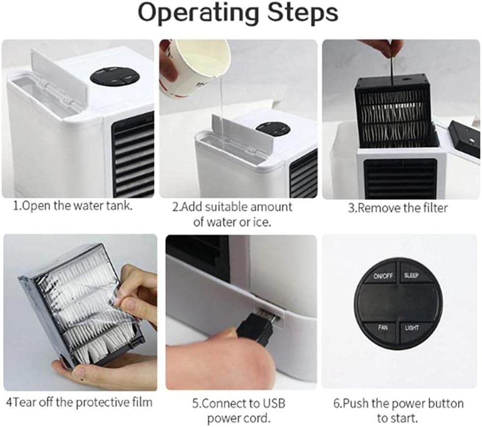 Mini Air Conditioner Air Cooler Fan 7 Colors Light USB Portable Air Conditioner 5 Gear Personal Space Air Cooling Fan For Home-White