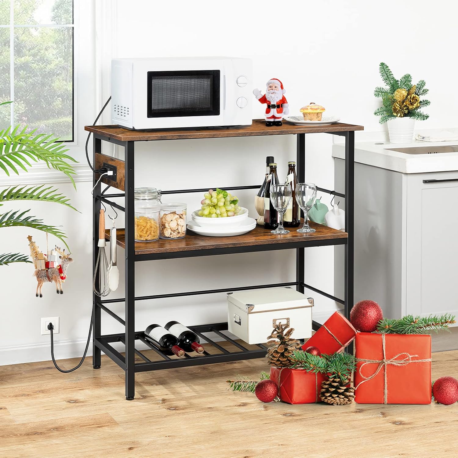 HOOBRO Kitchen Island with Storage, Kitchen Island Table with Power Outlet, 35.4