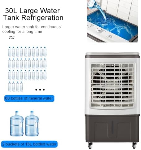 Evaporative Air Cooler & Swamp Cooler, 1800 CFM Portable Air Conditioner with 6.5 Gallon Water Reservoir, Remote Control, 4 Ice Containers, 3 Fan Speeds, Air Humidifier, and Silent Operation