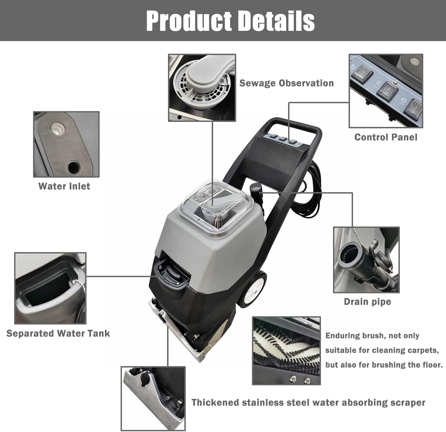 35L Commercial Cold and Hot Water Carpet Cleaning Machine Hand Pushed 3 in 1 Hotel Carpet Extractor Cleaner 110V 2320W