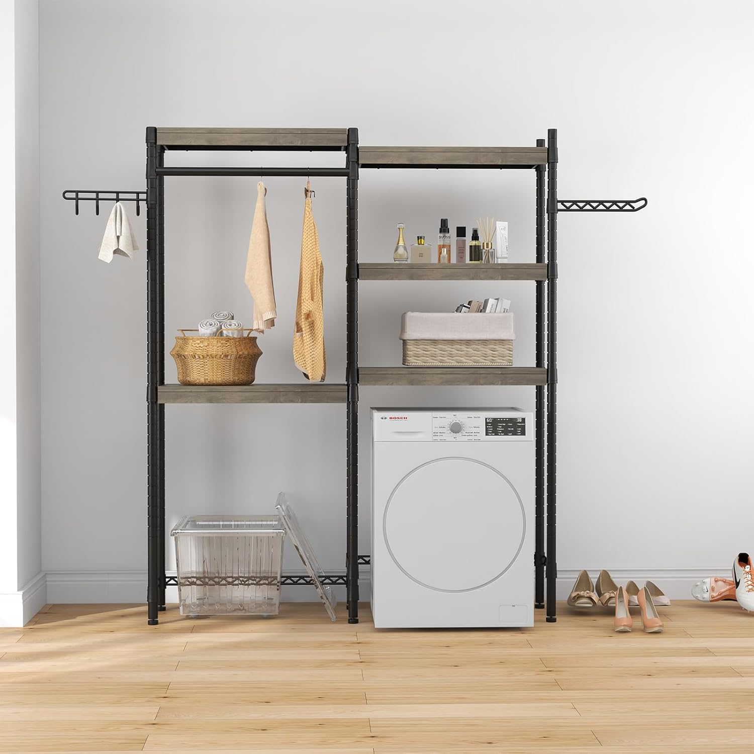 Over Washer and Dryer Storage Shelf, 5-Tier Laundry Room Shelves Heavy Duty Washer Dryer Shelf Freestanding Laundry Drying Rack Space Saver and Organization Shelves for Home