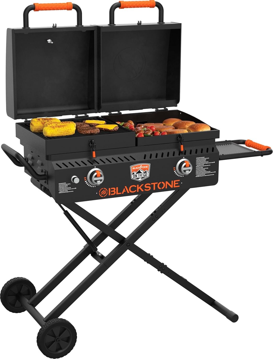Blackstone On The Go Tailgator Grill Griddle Combo with Wheels, Legs Hood & Side Shelf - Heavy Duty Flat Top Portable BBQ Griddle Grill Station for Kitchen, Camping, Outdoor, Tailgating – 1550