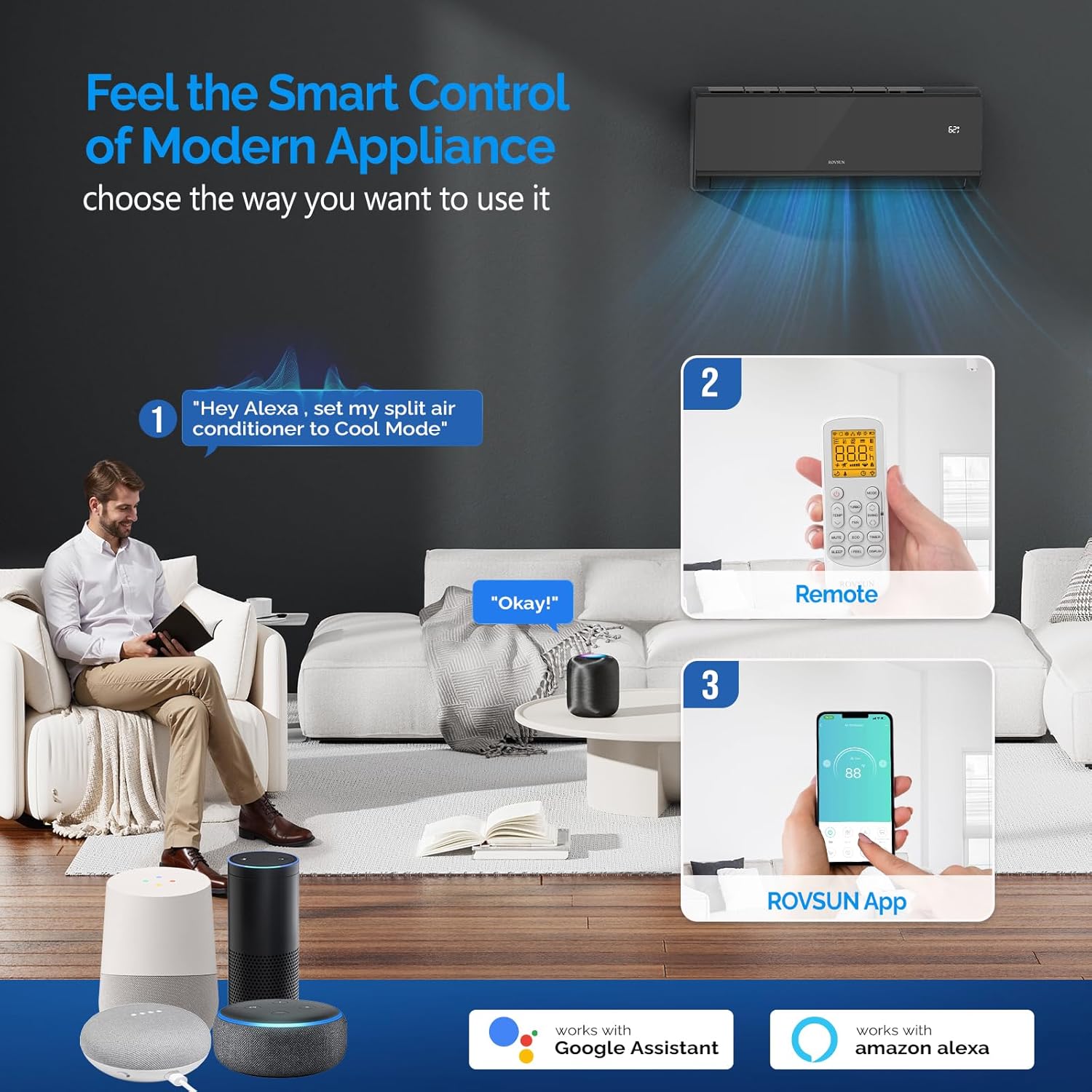 ROVSUN 12,000 BTU Mini Split Air Conditioner & Heater with Smart APP Control, 21 SEER2 115V Energy Saving Inverter Ductless Wall AC Unit with Pre-Charged Condenser, Heat Pump & Installation Kit, Black