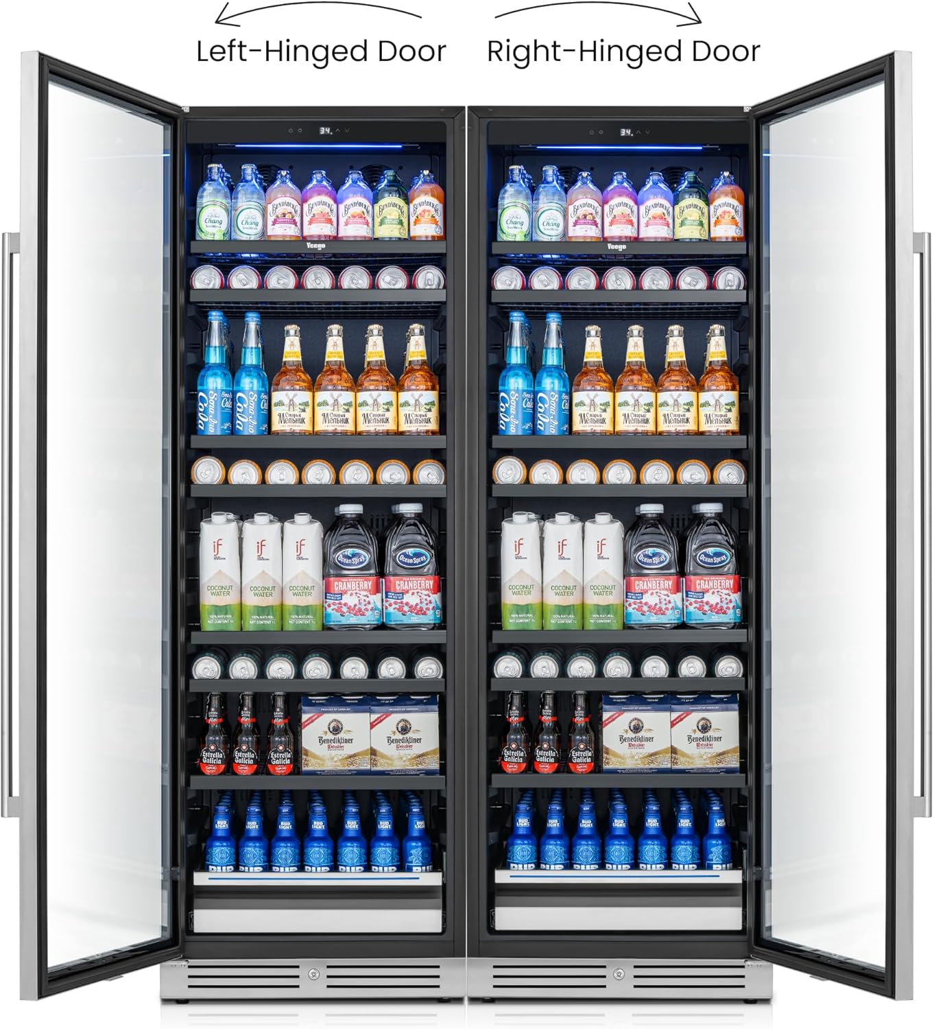 Yeego Beverage Refrigerator 48 inch -2PCS Capacity Beverage Cooler, Upgraded Beverage Refrigerator Freestanding or Built-In, Drink Cooler for Soda, Water, Beer or Wine - For Kitchen, Bar or Office