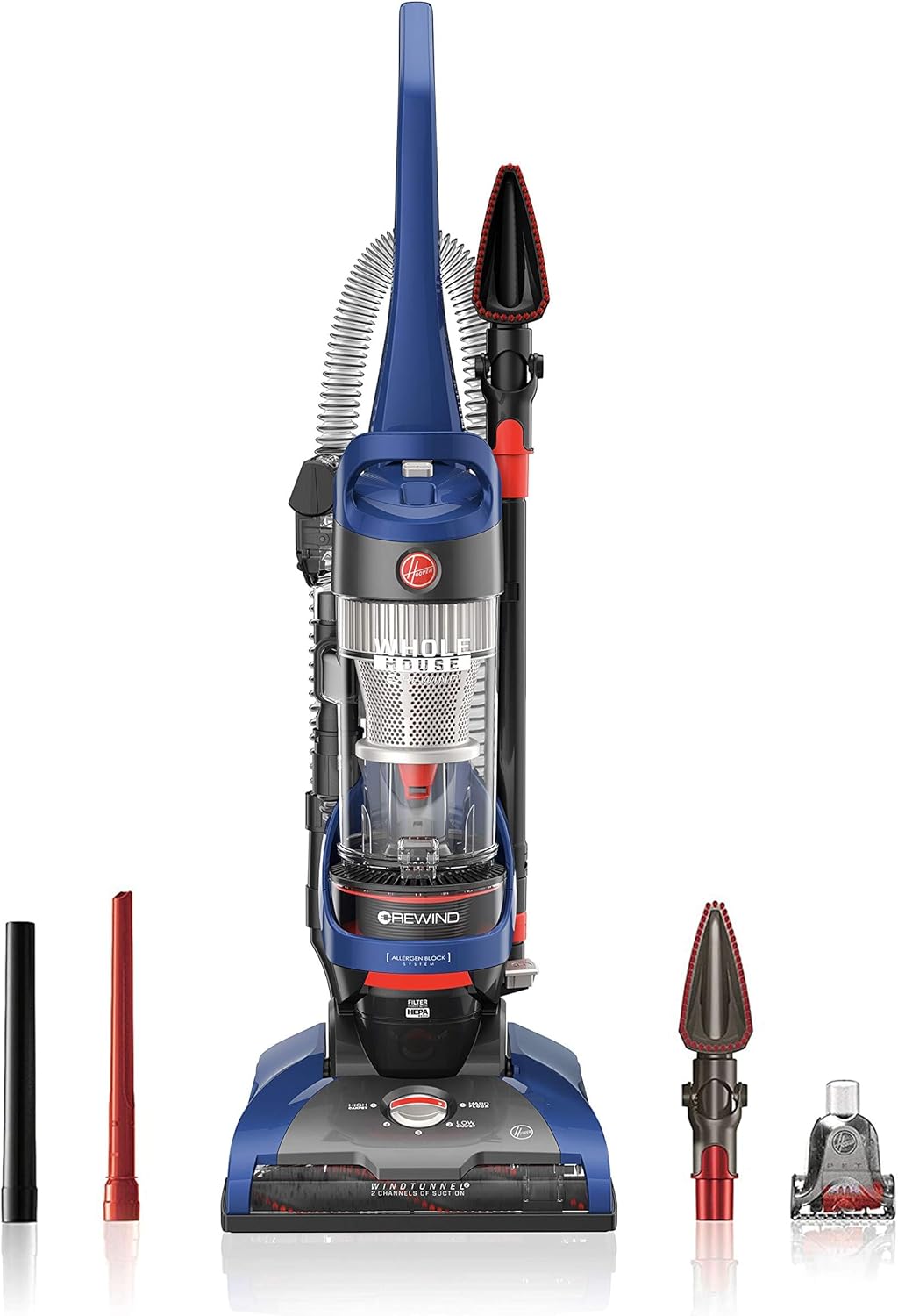 Hoover WindTunnel 2 Whole House Rewind Bagless Vacuum Cleaner, Corded Upright Vac, HEPA Media Filtration, Blocks Allergens and Absorbs Odors, Corded Vacuum Cleaners for Home Use