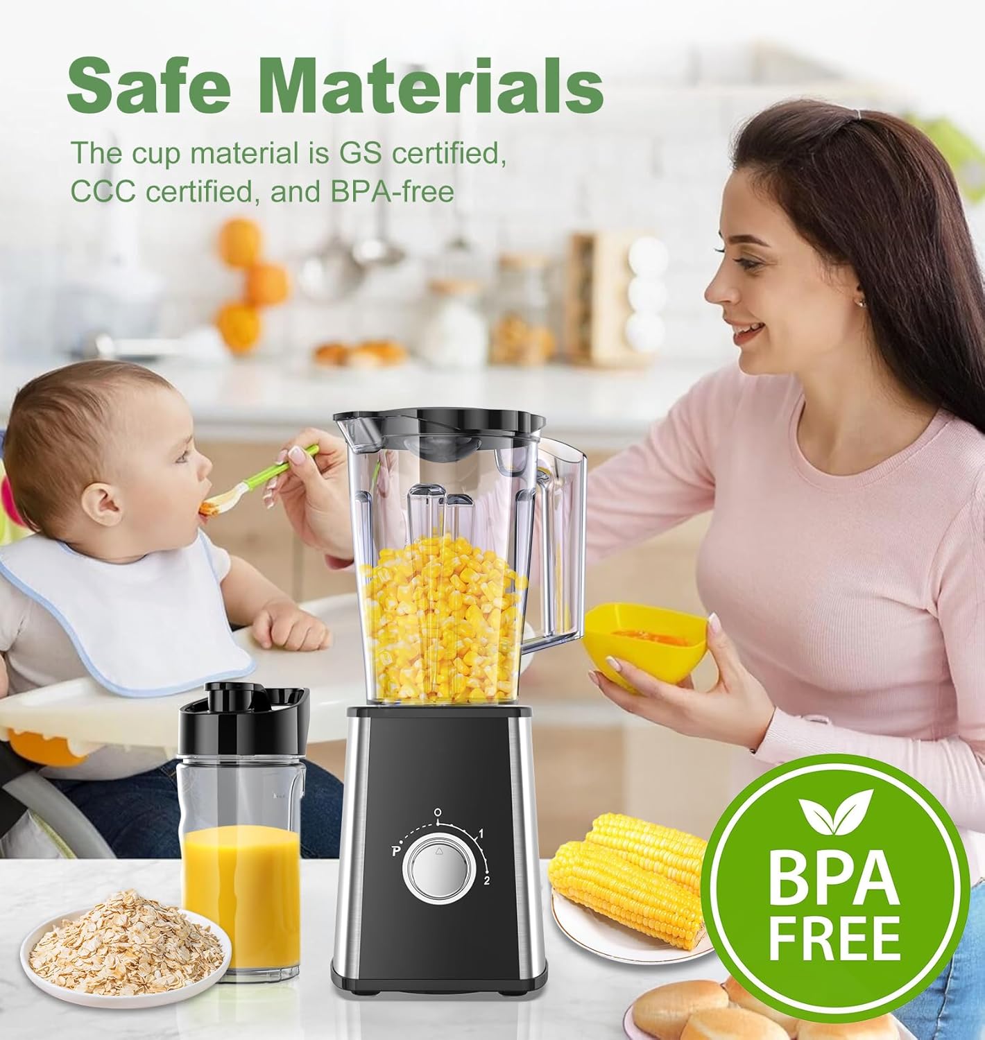 Smoothie Blender, Personal Blenders for Smoothies and Shakes, Smoothies Maker and Coffee Grinder with 2 To-Go Cups, Countertop Blender for Kitchen, BPA Free