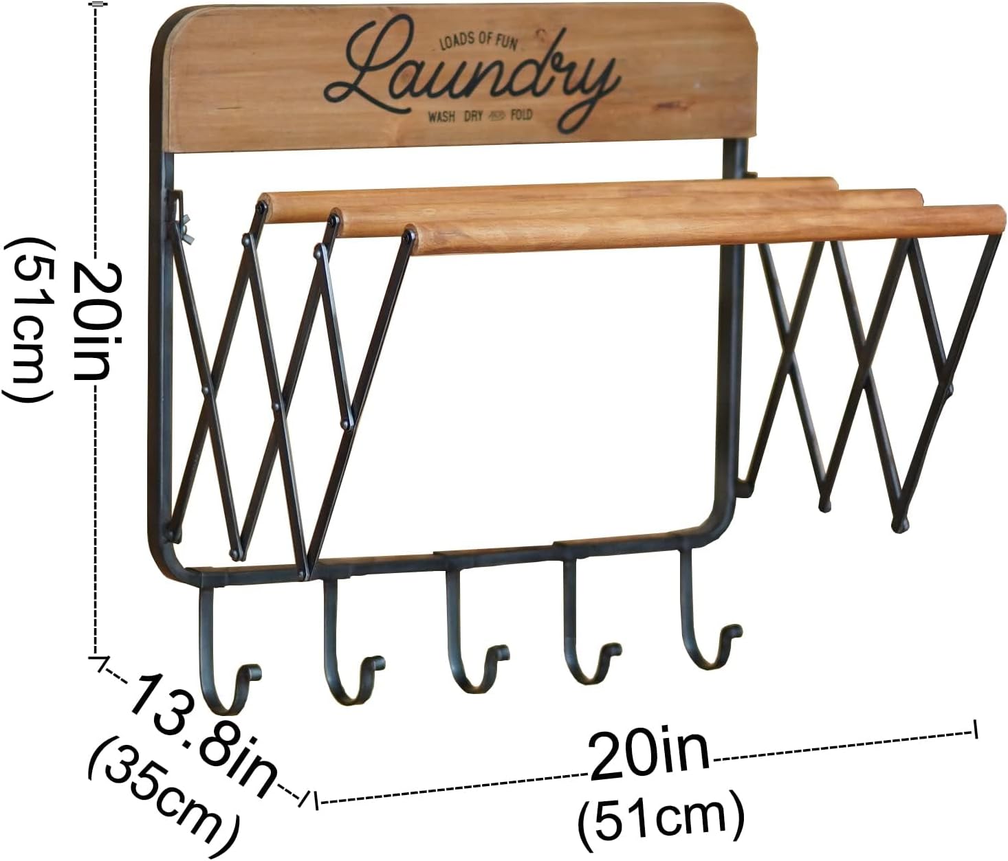 SOFFEE DESIGN Accordion Laundry Rack, Retractable Wall Mounted Racks, 3 Bars & 5 Hooks for Drying Rack Hanging Towels Clothes Save Space Perfect for Laundry Room, Bathroom, Mudroom, Wall Decor