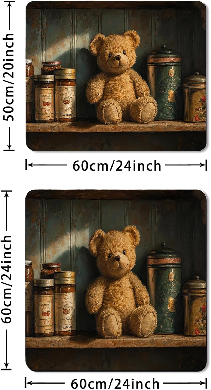 Vintage Bear Washer Dryer Top Protector Mat, Rustic Bear Laundry Machine Dust Cover, Soft Anti-slip Waterproof Mats for Laundry Room 20x24 Inch