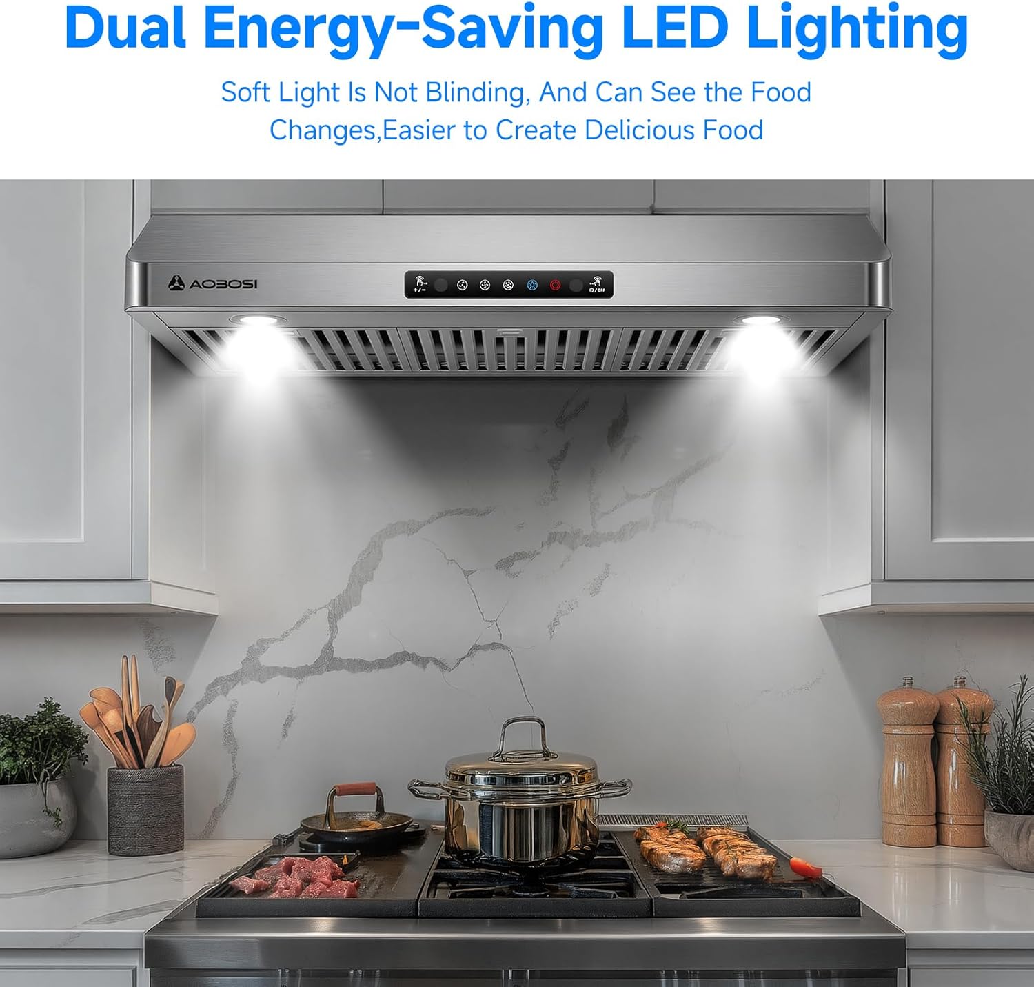 AAOBOSI Range Hood 36 inch Under Cabinet, 800-CFM Gesture Sensing/Touch Control,3 Speed Range Hood with LED Lights Exhaust Fan, Stainless Steel Kitchen Vent Hood