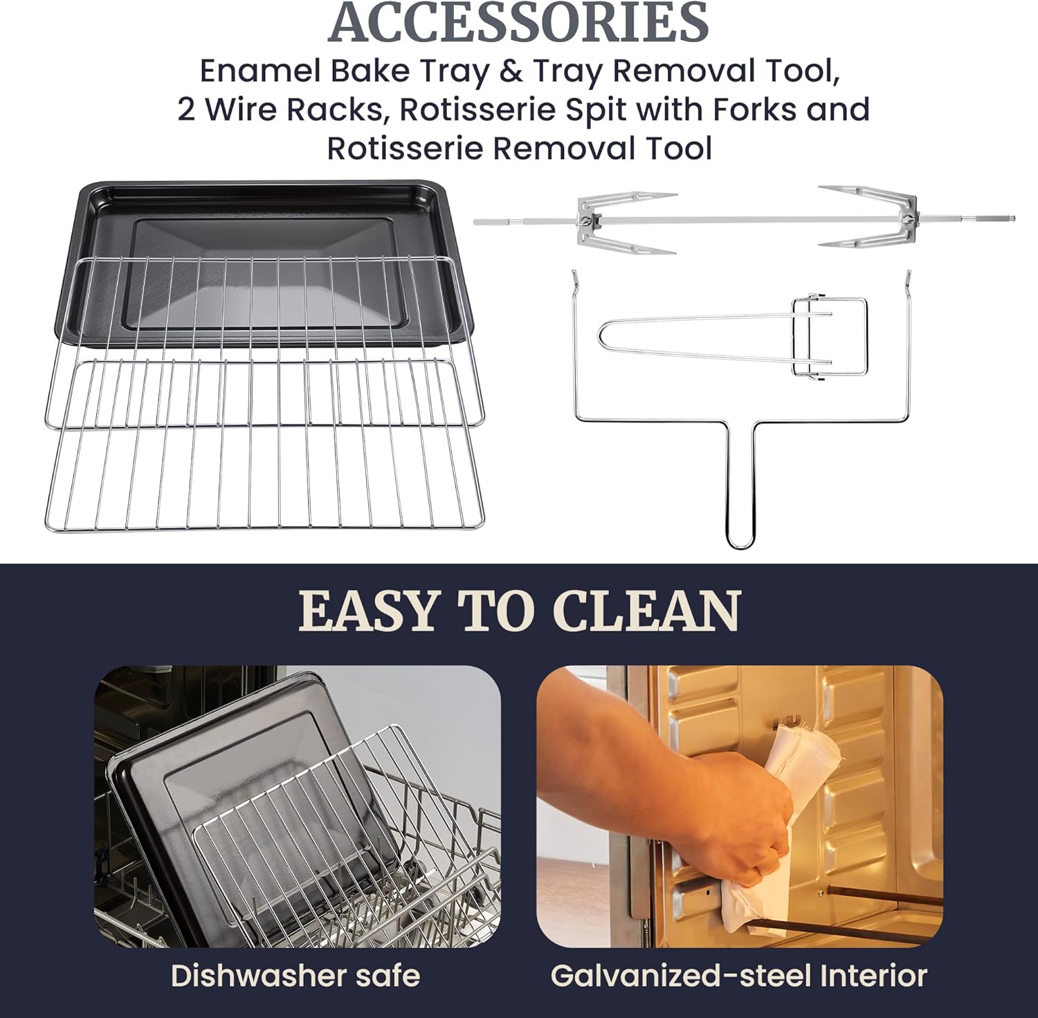 Elite Gourmet ETO-4510M French Door 47.5Qt, 18-Slice Convection Oven 4-Control Knobs, Bake Broil Toast Rotisserie Keep Warm, Includes 2 x 12