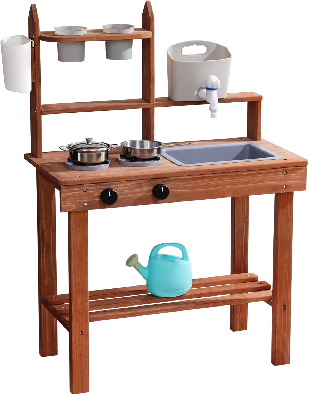 ROBOTIME Mud Kitchen for Kids Outdoor, Wooden Outdoor Play Kitchen with Sink, Faucet, Stove & Cooking Accessories, Fun Backyard Kids Kitchen Playset for Boys and Girls Age 3+