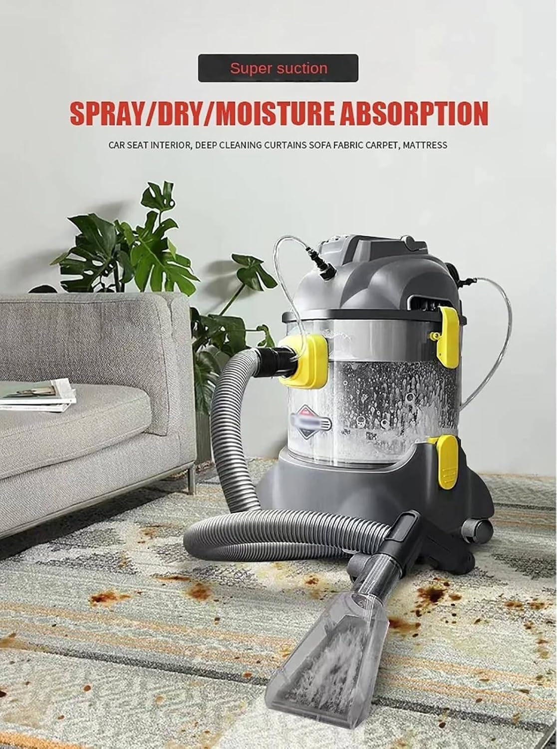 Portable 1400W Carpet Cleaner Machine - Deep Cleaning with 2 Modes for Cars, Homes, Hotels & Offices - Efficient Upholstery & Rug Cleaner for Ultimate Spot Removal