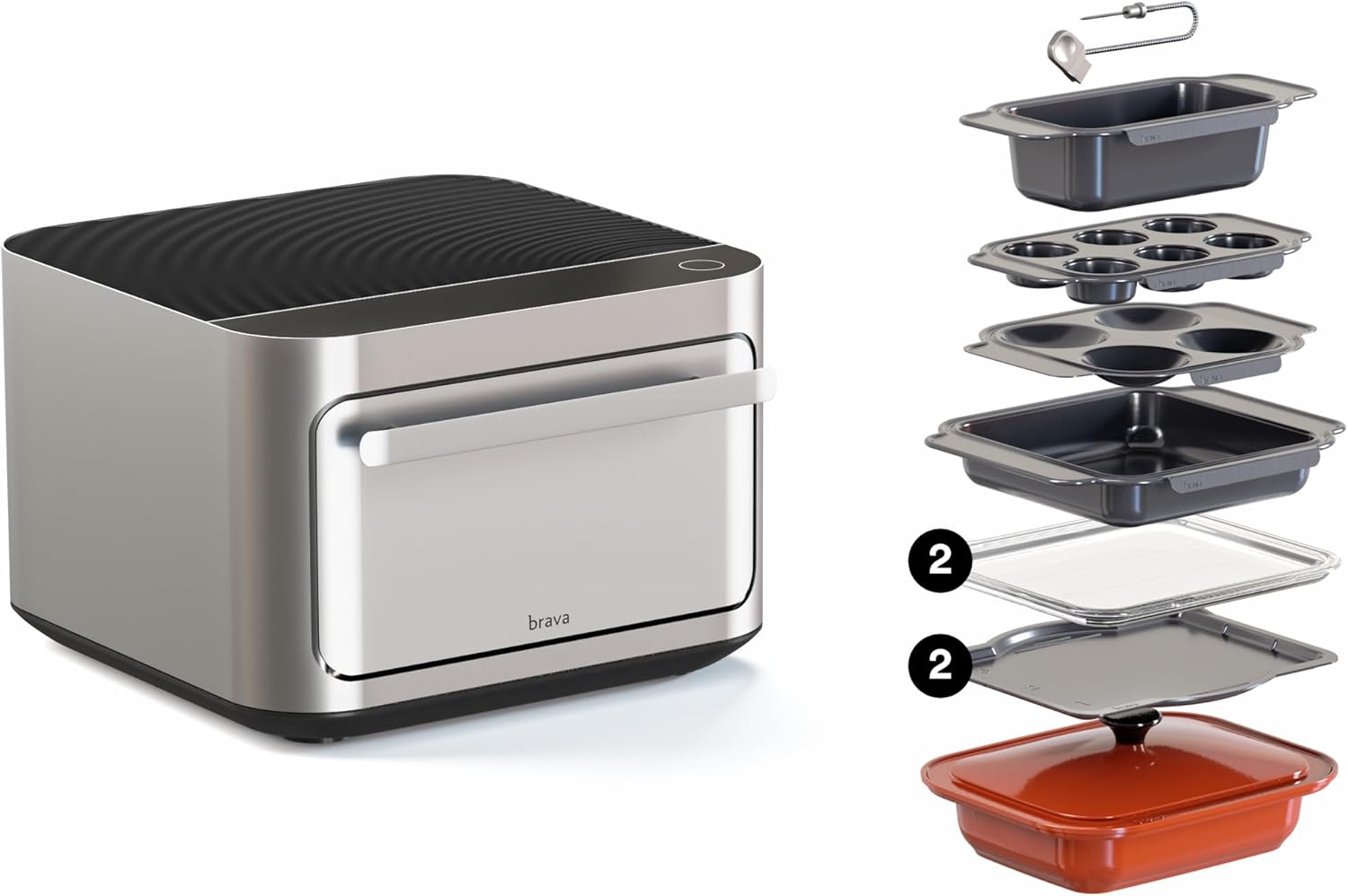 Brava Oven Chef's Choice Set: 10-in-1 Touchscreen Countertop Smart Oven, Air Fryer, 6-Slice Toaster, Slow Cooker, Reheater, Dehydrator, Rice Cooker, Healthy & User Friendly, Auto-Shut Off, 1800W