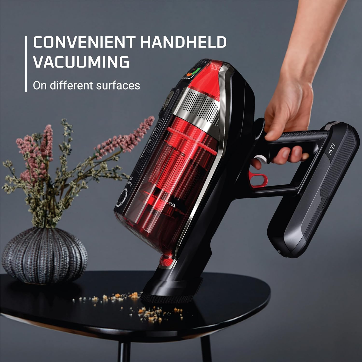 Rowenta, Cordless Vacuum Cleaner, X-Force Flex 12.60 Vacuum, 30.4 Oz XL Dust Container, Flex technology, Automatic Floor Detection, 45Min Run Time, 3Hr Charging Time, For Pet, 150 Air Watts, Red