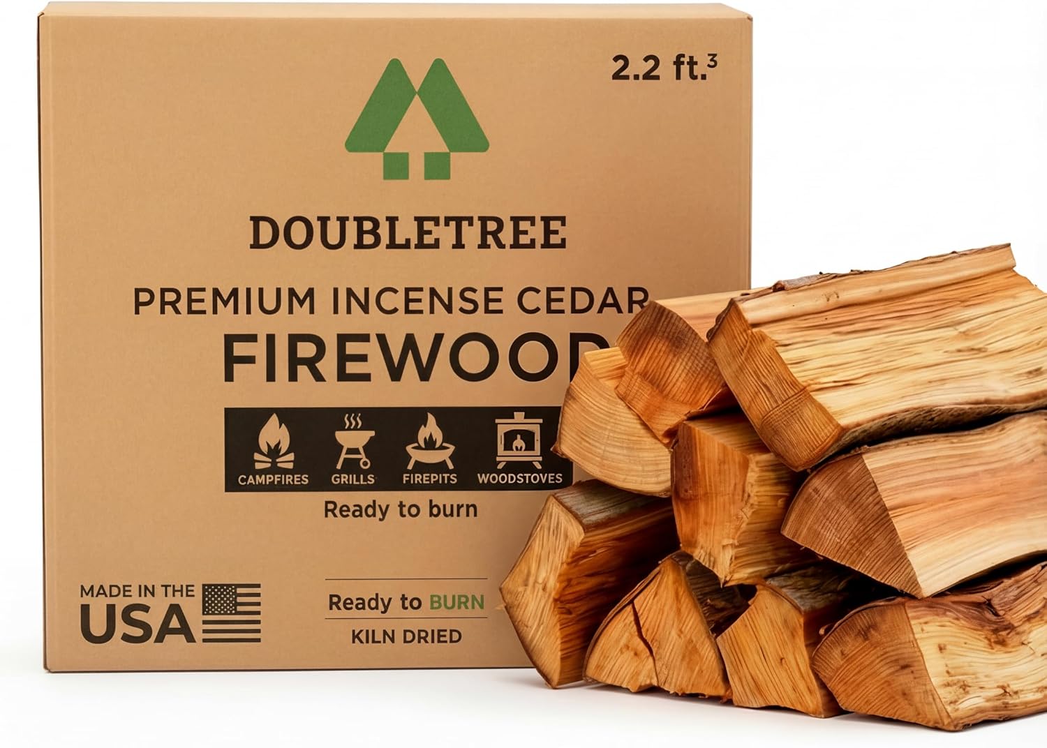 Double Tree - Kiln Dried Premium Incense Cedar Firewood (16inch Logs) (Includes Firestarter) (Large 2.2 Cubic ft for Fireplace,Campfire,Wood Stove, Fire Pit, Split Wood for Solo Stove or Breeo)