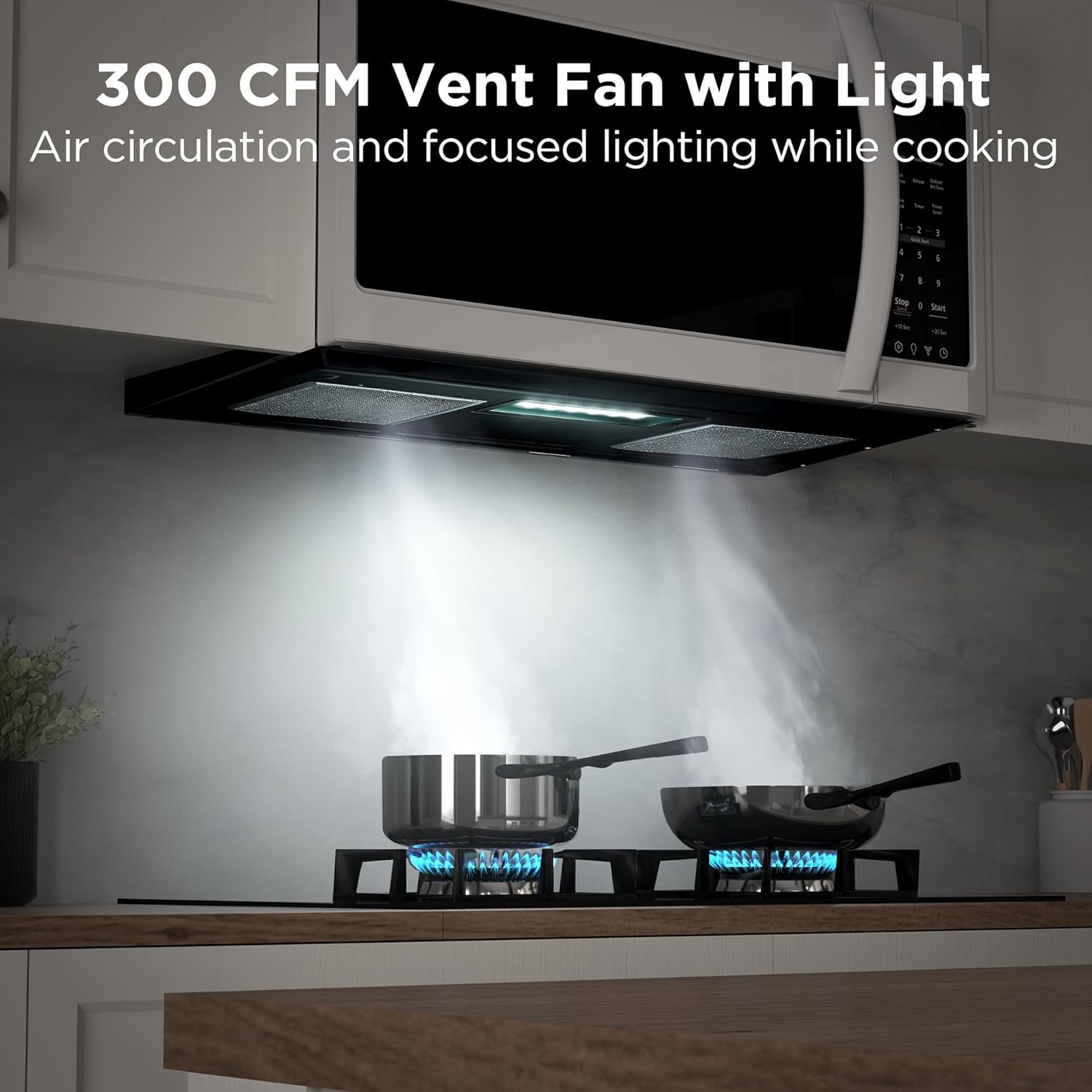 BLACK+DECKER Over the Range Microwave Oven with Vent and One-Touch Auto Cooking, 1.7 cu. ft. OTR Over Stove Microwave, White, 1000 Watts, EM044K6CF-WH