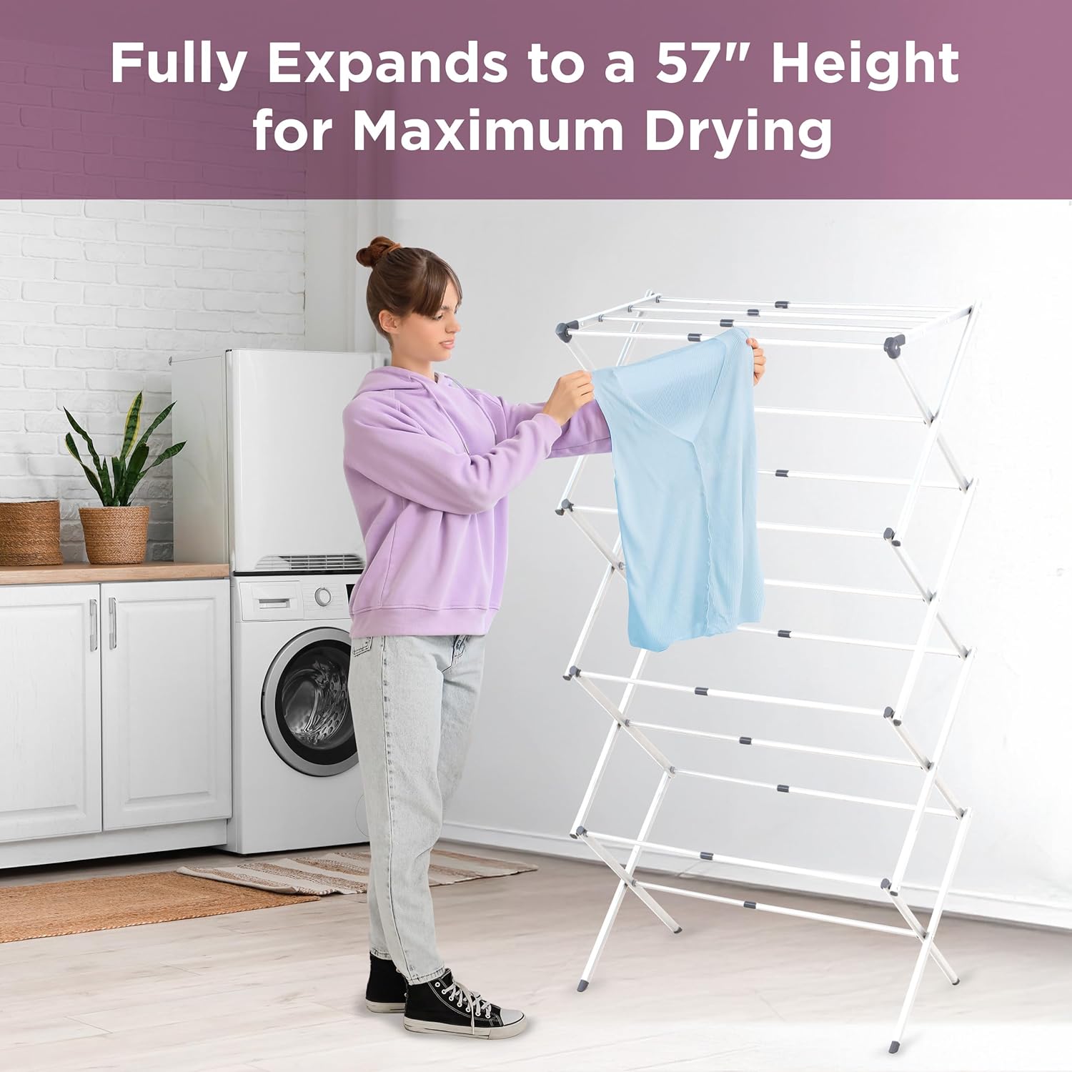BLACK+DECKER 4-Tier Expandable Collapsible Clothes Drying Rack, Telescopic Height, Foldable Space-Saving Laundry Air Dryer for Towels, Shirts & Delicates – Durable Steel, No Tools Needed