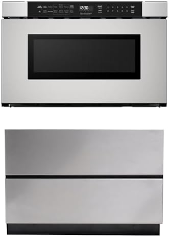Sharp SMD2440JS Microwave Drawer Oven, 24-inch, 1.2 Cubic Feet, 950 Watt, Angled Touch Control Panel, Stainless Steel with Pedestal