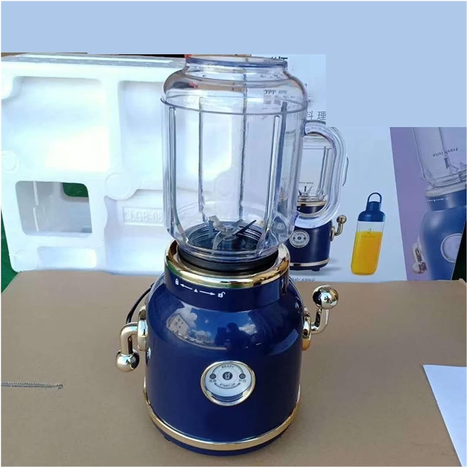 Retro Blender Household Semi-Automatic Juicer Portable Cup Body Cooking Machine Juice Chopping Vegetables Minced Meat LP (Color : Sapphire Blue, Size : USA) (Creamy White)