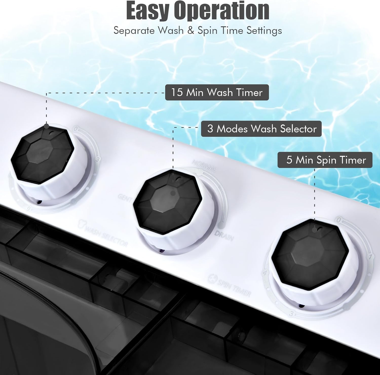 COSTWAY Portable Washing Machine, 2-in-1 Twin Tub 26lbs Capacity Laundry Washer(18lbs) and Spinner(8lbs) with Control Knobs, Timer Function, Drain Pump, Perfect for Home Apartment RV, Black