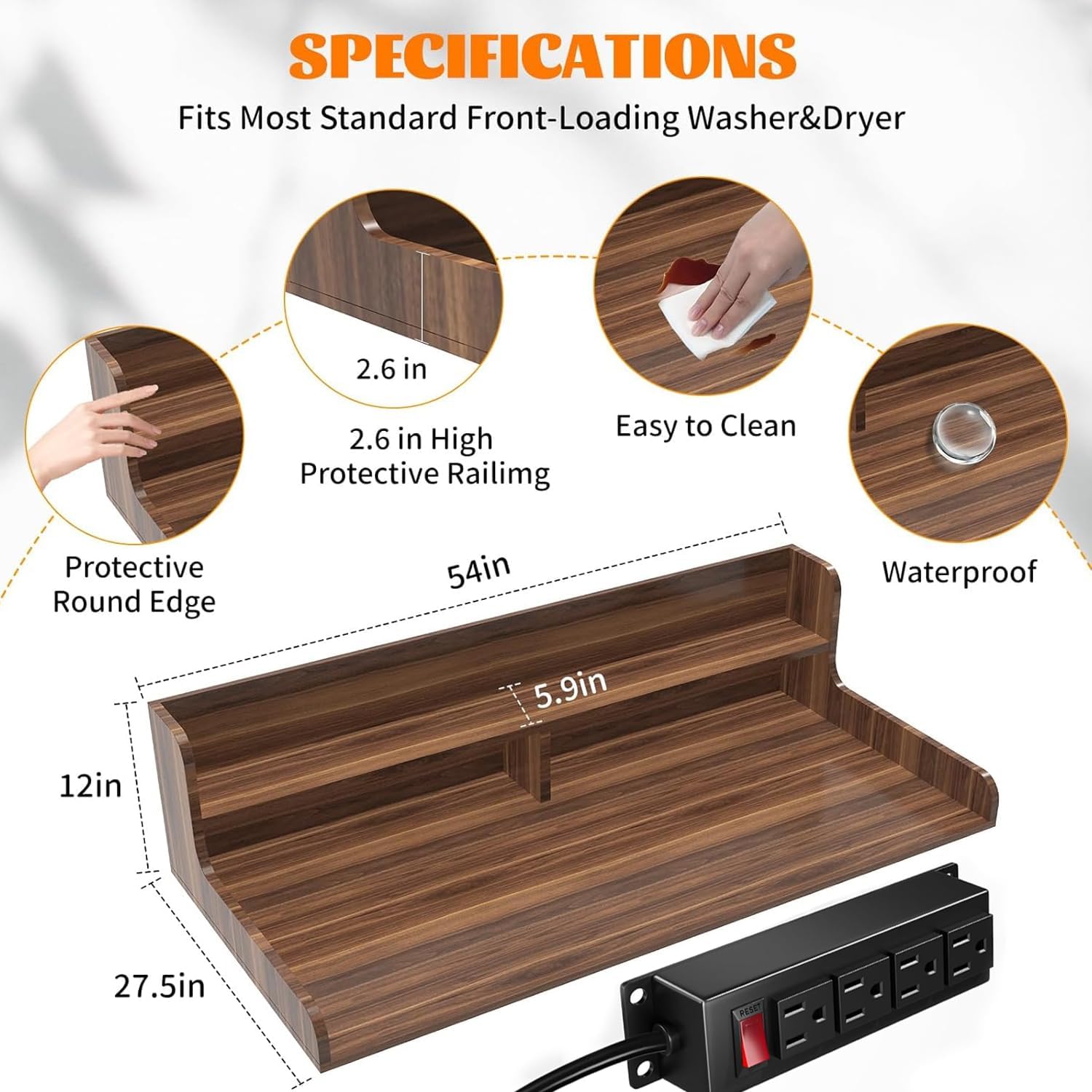 2-Tier Washer Dryer Countertop with Charge Station, 54