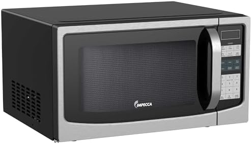 Impecca 1.6 Cu.Ft. Countertop Microwave, 1100W, Built-In Smart Sensor Cooking, 12.8-Inch Large Turntable, Stainless Steel