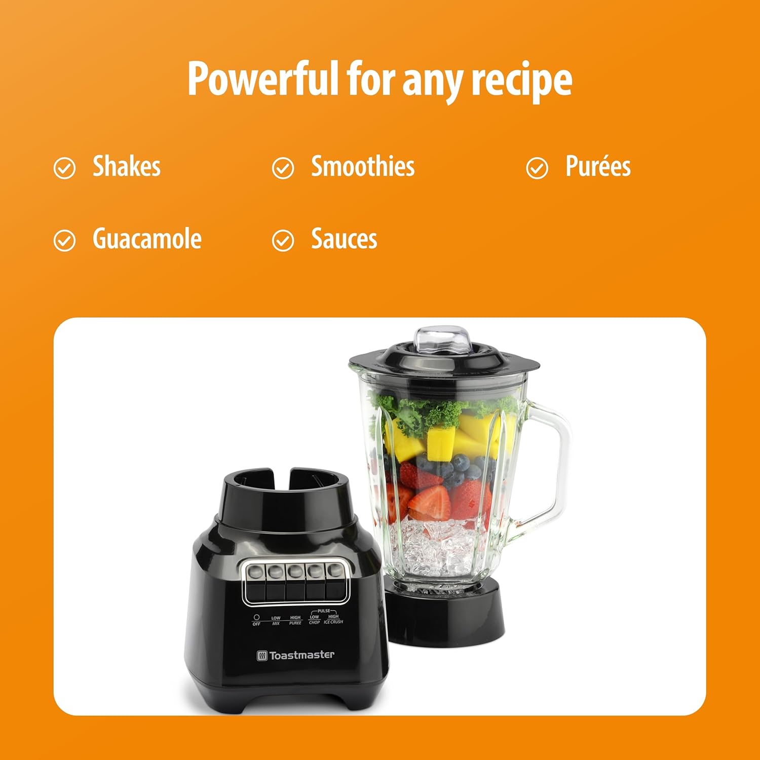 Toastmaster 400 Watt Blender with 48 oz Glass Jar - For Fruit Smoothies, Shakes & More - Powerful Kitchen Blender with Multiple Speeds - Stainless Steel Blades