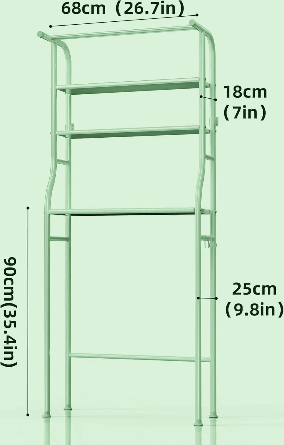 Over The Washer and Dryer Storage Shelf, 3 Tier Laundry Room Metal Drying Rack with Towels Hangers, Space Saver Organizer for Hanging Clothes and Towels (Metal White RA2)