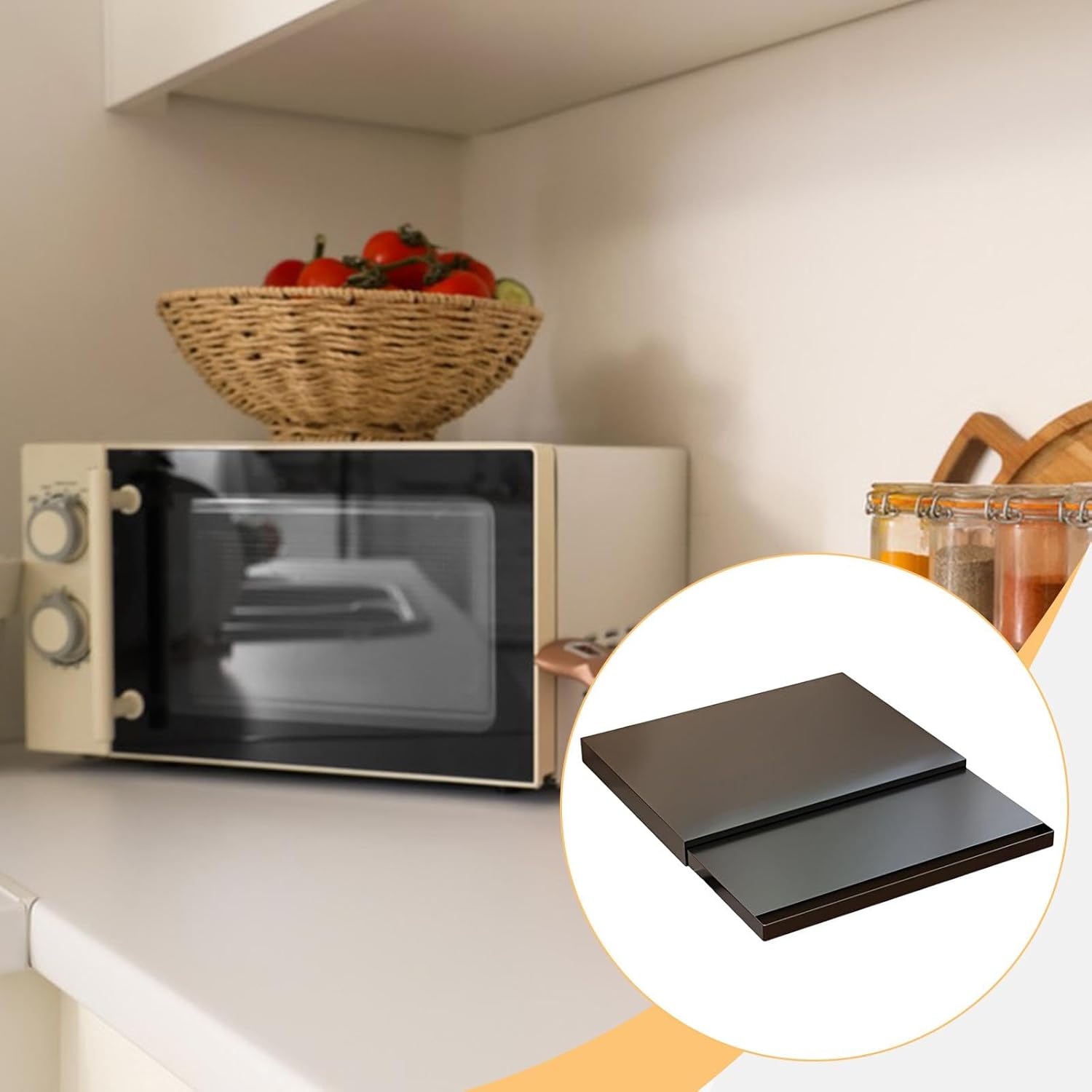 Kitchen Appliance Pull Out Rack Organizer Adjustable Heavy Duty Carbon Steel Multipurpose for Microwave, Oven with 2 Tiers, Black