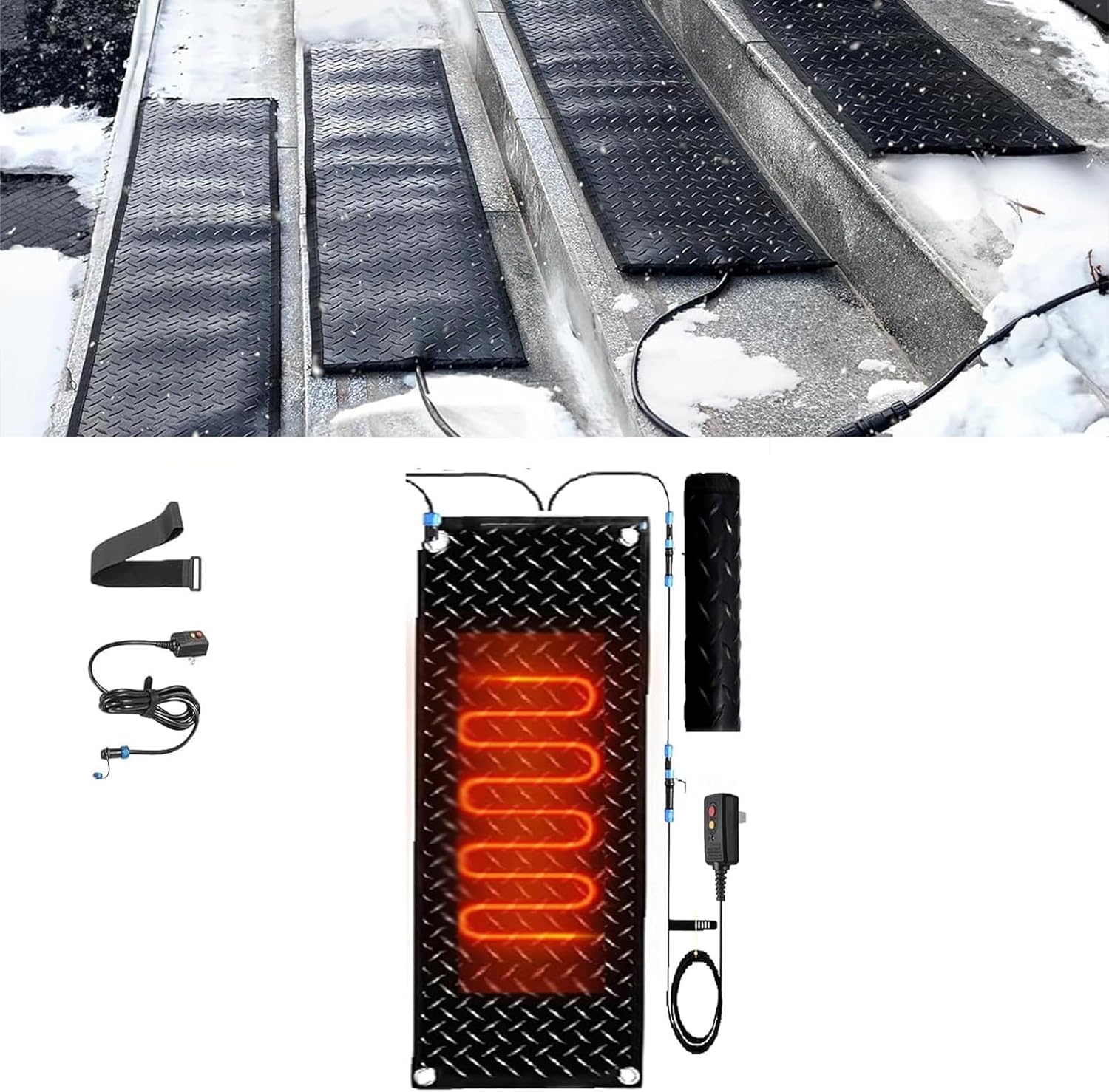 Heated Snow Melting Outdoor Mats, Rubber Heated Snow and Ice Melting Mat, Snow and Ice Heated Pad for Winter Outdoor Stairs, Steps, Doorways, Walkways, Driveway,1 Pcs-40x200cm/15.7x79in