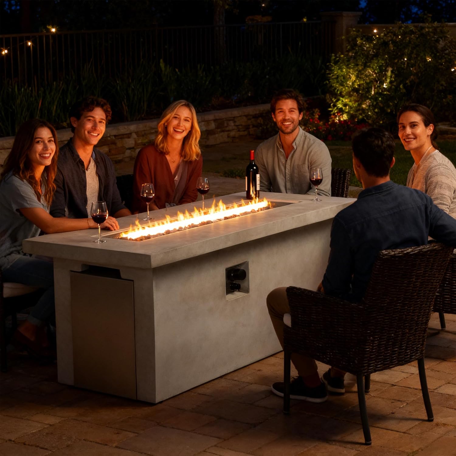 60-inch Outdoor Propane Gas Firepit Table 60000 BTU.Concrete Rectangular Fire Pit for Outdoor Patio,Gardens, Backyards.Removable Lid Outdoor Coffee Table, BBQs Table, Storage Cabinet-Light Grey