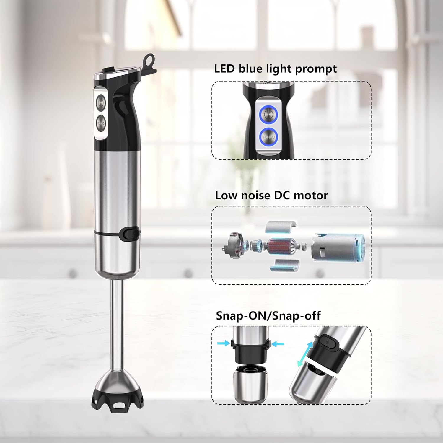 Immersion Blender Handheld, 5 in 1 Hand Mixer Electric Handheld for Kitchen, Corded Stick Hand Emulsion Blender with Chopper Beaker Whisk and Milk Frother for Baby Food, Smoothie, Puree, Soup, Sauces