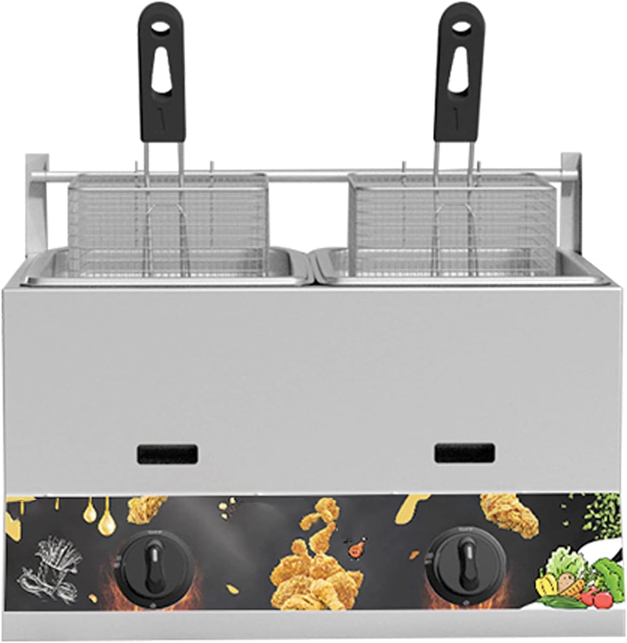 Commercial Gas Fryer Stainless Steel Deep Fryer Worktop Oil Fryer with Deep Fat Fryer and Lid Fryer with Large Capacity, Suitable for French Fries