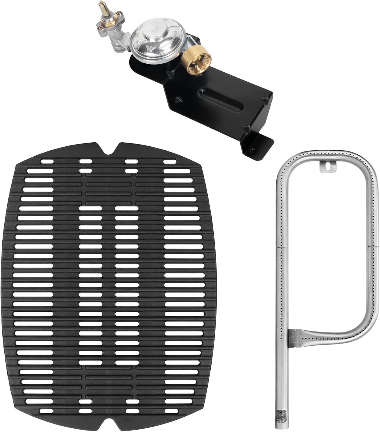 64866 Valve Regulator & 7582 Cast Iron Grill Grate and 60040 Grill Burner for Weber Q1000 Q1200 Series 51060001 Gas Grills