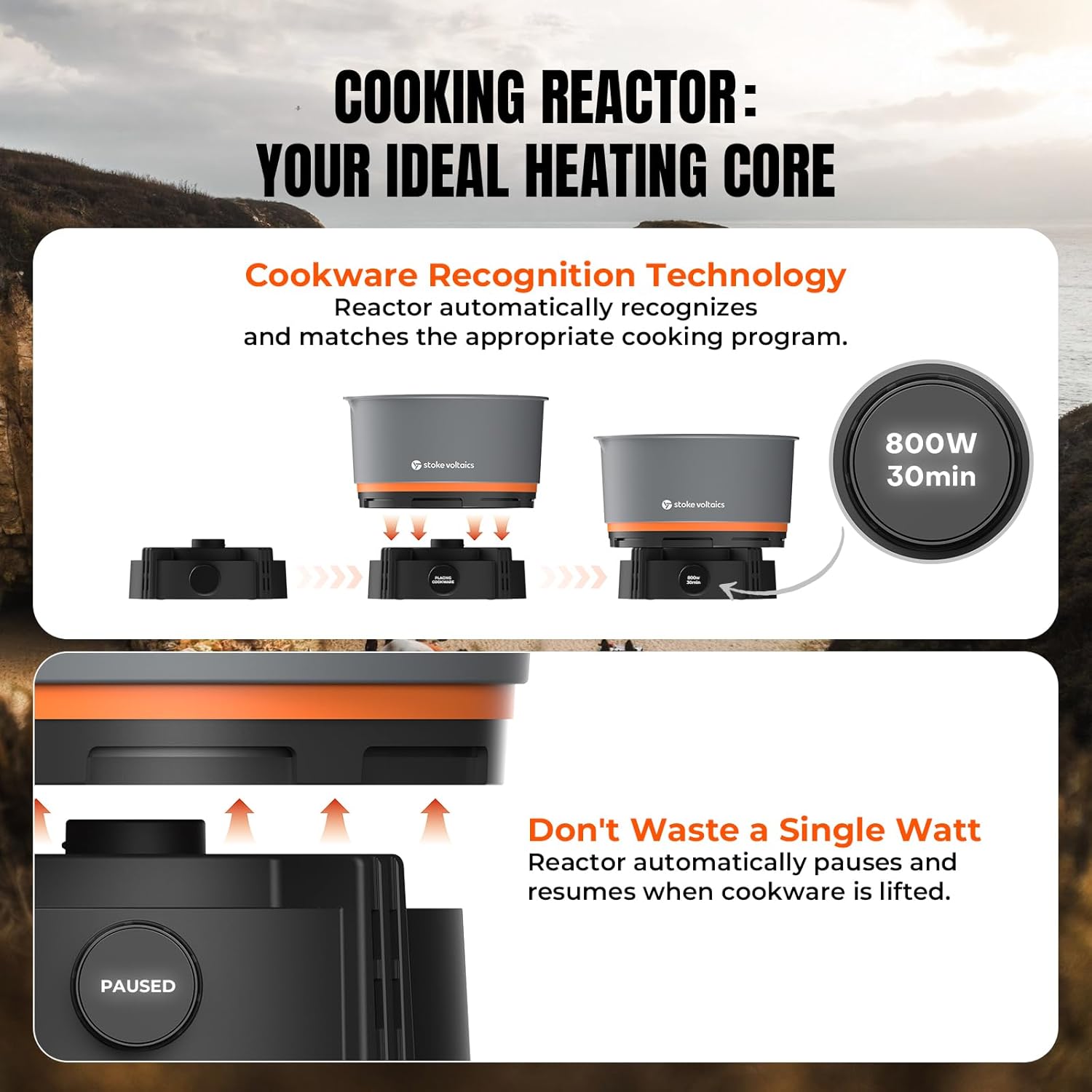 Nomad Cooking System, Electric Camping Stove 200-1000W with Pan & Pot, 120V Portable Outdoor Cooking Gear Set, Windproof Cookware for RV, EV, Overland, Vanlife, Car Camping