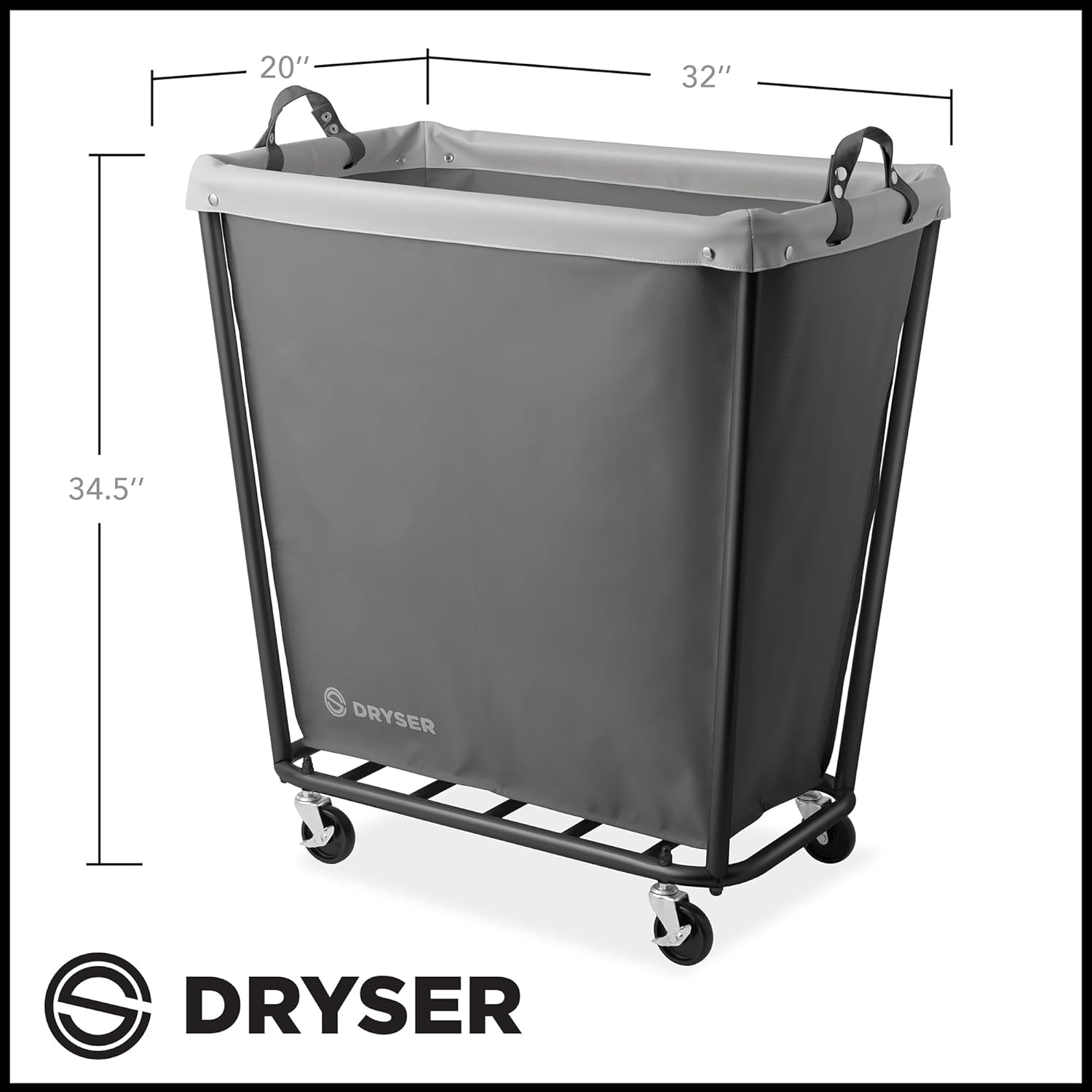 Dryser Large Commercial Heavy-Duty Rolling Laundry Hamper, Steel Frame Cart on Wheels with Removable Canvas Bin for Hotel or Home - Gray
