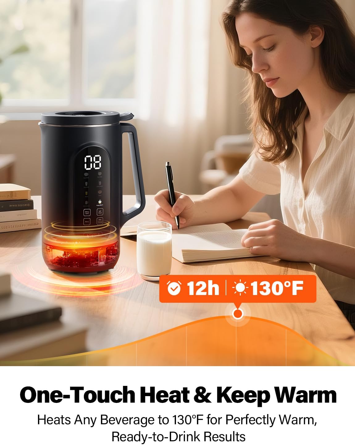8-in-1 Nut Milk Maker Machine, 35oz Plant-Based Milk & Soup Machine with 12H Delay Start, Self-Clean, Keep Warm – Soy, Oat, Almond & More, Black