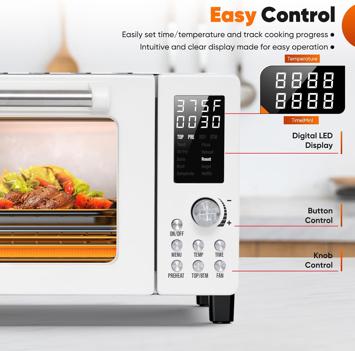 Nuwave Bravo Pro Convection Air Fryer Toaster Oven Combo, 2025 New and Improved, 10-in-1, 50°-450°F Temp Controls, Quick & Even Crisp Technology, 21Qt Capacity, Cream, PFAS Free