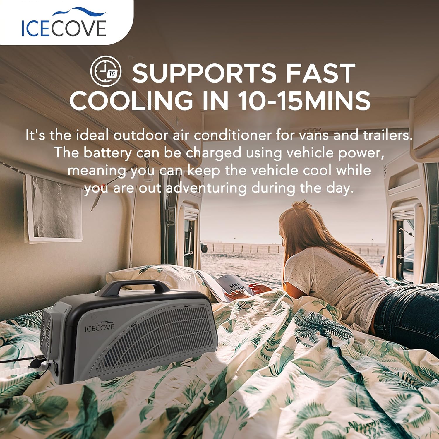 IceCove Portable Air Conditioner with Add-on 2 Batteries, 2500BTU Portable AC Unit, 250W Low Power Consumption, 25.5VDC, 2 Fan Speed, 3 Light Mode for Tent Camping RV Truck Van Life Home, Gray